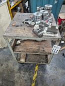 HEAVY DUTY ROLLING TOOL CART WITH ASSORTED MACHINED STEEL TOOLING BLOCKS AND TOOLING