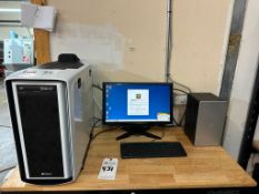 DESKTOP PC WORKSTATION SETUP WITH CORSAIR TOWER, ACER 20" LCD MONITOR, VIZIO SOUNDBAR, HP KEYBOARD