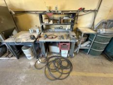 WORKBENCHES WITH MACHINE VISE, PNEUMATIC SANDERS, DUST COLLECTOR AND CONTENTS