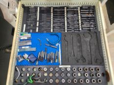 CONTENTS OF (1) TOOL BOX DRAWER - CARBIDE DRILLS, END MILLS, COLLETS & SPANNER WRENCHES