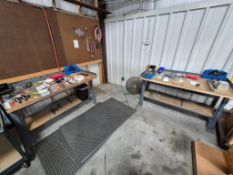 (2) HEAVY-DUTY METAL WORKBENCH W/ WOOD TOP *CONTENTS NOT INCLUDED