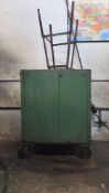 GREEN MOBILE STORAGE CABINET WITH CONTENTS