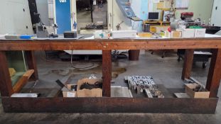 WOODEN WORKSHOP TABLE WITH CONTENTS
