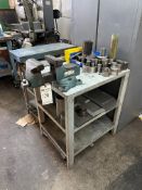 STEEL WORK TABLE WITH SUNEX 6" SWIVEL VISE & CONTENTS