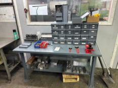 STEEL WORKBENCH WITH CAT40 TOOL HOLDER & CONTENTS
