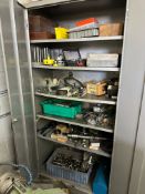 STEEL STORAGE CABINET WITH ASSORTED TOOLING, KEYWAY BROACHES, HOLE SAWS & MACHINE ACCESSORIES