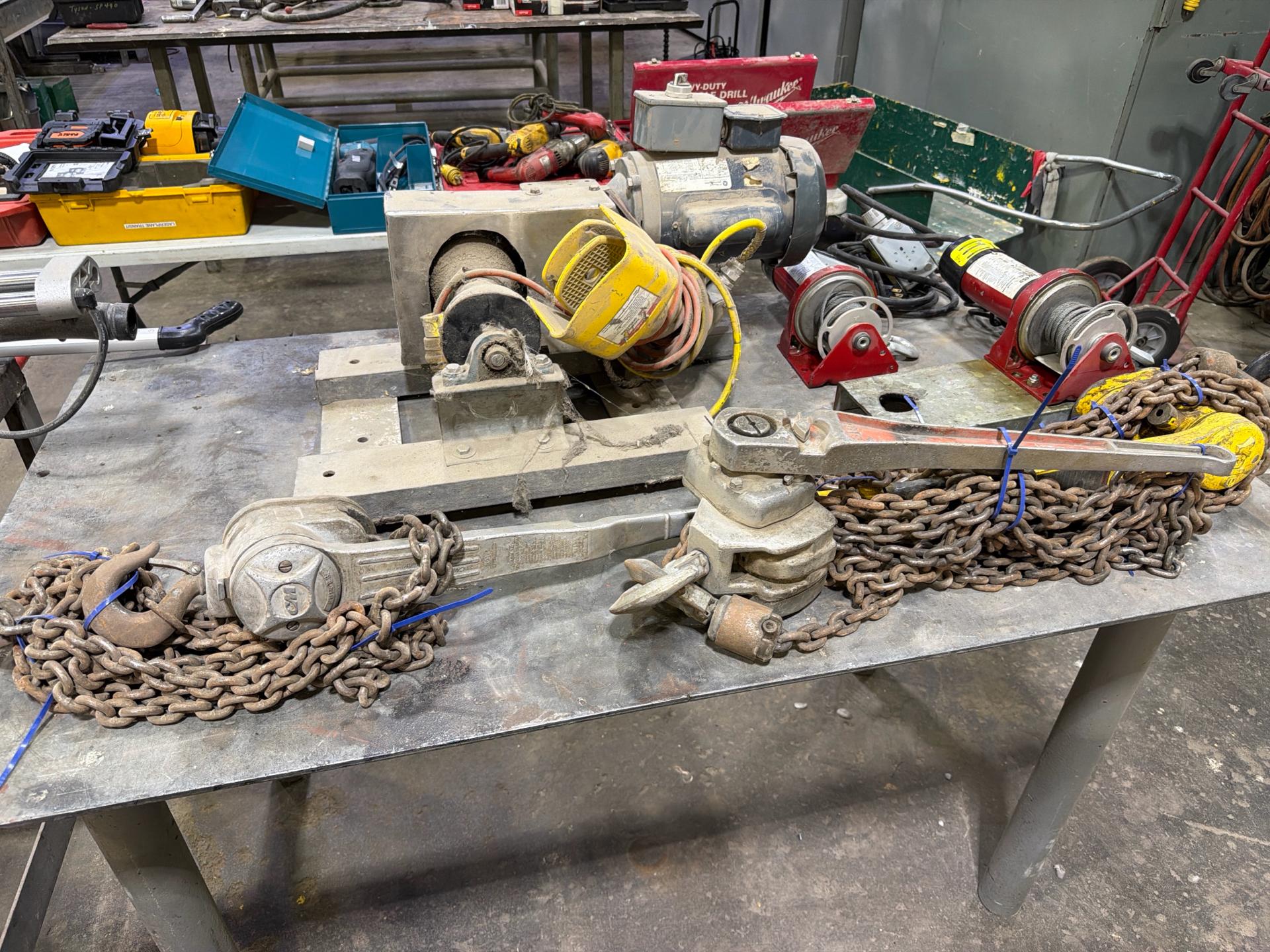 [LOT] of Assorted Power Tools, cable hoists, lever hoists, load chains ...