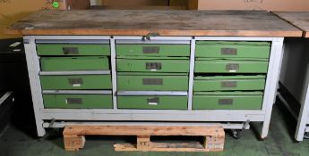 Mobile metal 12-drawer unit with solid wood top - SOME DRAWERS DAMAGED - W 2000 x D 710 x H 880mm