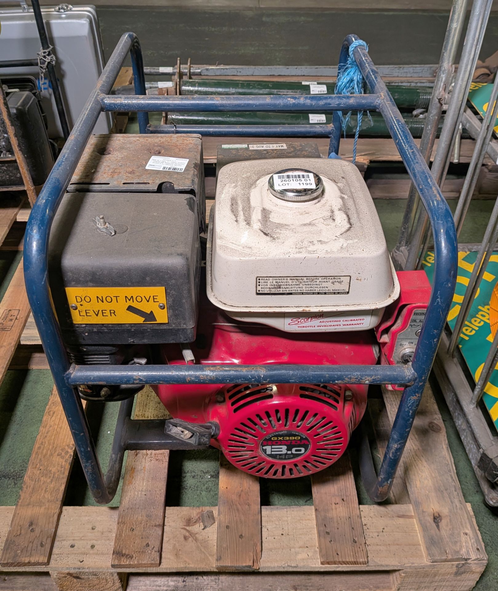 Honda GX390 13.0 petrol powered portable generator - output: 240V - L 720 x W 500 x H 520mm