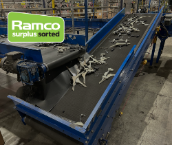 Auction of flatbed, roller and intersection conveyors, tipper including outfeed chute & safety cage, steel packing tables & wheeled steel bins