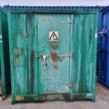 Kaiserkraft 7 foot metal storage container with 2x 2 tier metal shelves and metal ramp