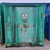 Kaiserkraft 7 foot metal storage container with 2x 2 tier metal shelves and metal ramp