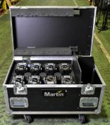 8x Martin Mac 101 CT compact moving head wash lights with powerCON and DMX cables in flight case