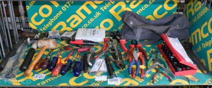 Mixed hand tools - spanners, hammers, screwdrivers, pliers and more