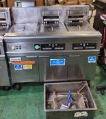 Frymaster FMRE217CSD (SN: 1207NI0007) 3 door stainless steel twin tank quad basket electric fryer