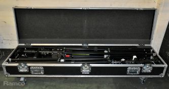 2x Manfrotto 087NWB height adjustable lighting tripods in flight case - max height: 3700mm