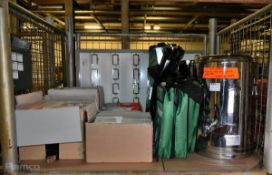 Mixed goods inc tea urns, first aid bags, letter racks & candles - full details in the description