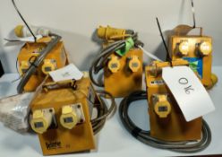 4x DEFENDER CEEFORM - 110V 16A 4 WAY Splitter & 1x DEFENDER E13104 - 110V 16A 4 WAY Splitter Units