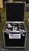 20x Load shackles with a miniature wireless transmitter enclosure in a mobile flight case
