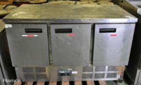 Polar G622 stainless steel 3 door undercounter fridge - 220V - 50Hz - L 1370 x W 700 x H 870mm