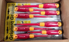 6x sets of Griptorq 1000V VDE screwdrivers - 4 piece, 150 PZ3, 100 PZ2, 125 SQ2, 125 flat