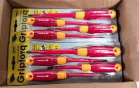 6x sets of Griptorq 1000V VDE screwdrivers - 4 piece, 150 PZ3, 100 PZ2, 125 SQ2, 125 flat