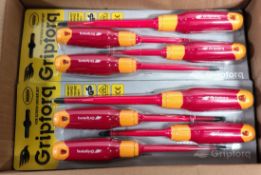 6x sets of Griptorq 1000V VDE screwdrivers - 4 piece, 150 PZ3, 100 PZ2, 125 SQ2, 125 flat