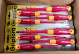 6x sets of Griptorq 1000V VDE screwdrivers - 4 piece, 150 PZ3, 100 PZ2, 125 SQ2, 125 flat