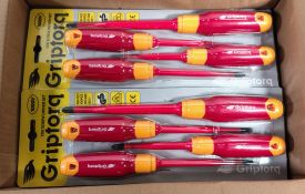 6x sets of Griptorq 1000V VDE screwdrivers - 4 piece, 150 PZ3, 100 PZ2, 125 SQ2, 125 flat