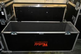 2x 52 inch LCD wall mounted screens with PC and wireless USB adaptors in a mobile flight case