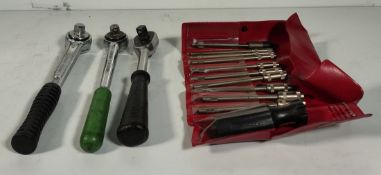 3x socket wrench and Spear and Jackson Nut spinner set