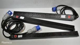 3x PDU UK socket 8 way with Bewin 32A power plug extension lead unit - 3m