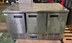 Polar G622 stainless steel 3 door undercounter fridge - 220V - 50Hz - L 1370 x W 700 x H 870mm