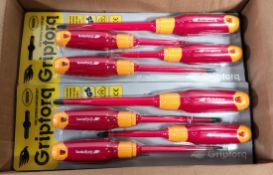 6x sets of Griptorq 1000V VDE screwdrivers - 4 piece, 150 PZ3, 100 PZ2, 125 SQ2, 125 flat