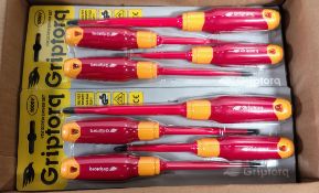 6x sets of Griptorq 1000V VDE screwdrivers - 4 piece, 150 PZ3, 100 PZ2, 125 SQ2, 125 flat