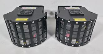 2x Equinox Interceptor XP laser FX lights in black stack storage crate - 100-240V