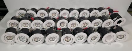 28x Knightsbridge VFRSGICW 230V GU10 downlight ceiling lights in black stack storage crate