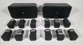 14x Yamaha speakers in black stack storage crate - 2x VXS3SB and 12x VSX1MLB