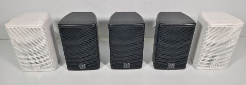 5x Martin Audio Adorn A40 2-way 160W speakers with brackets in black stack storage crate