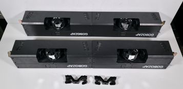 4x Chauvet DJ Gobozap LED barrel scanner effect lights in black stack storage crate - 100-240VAC