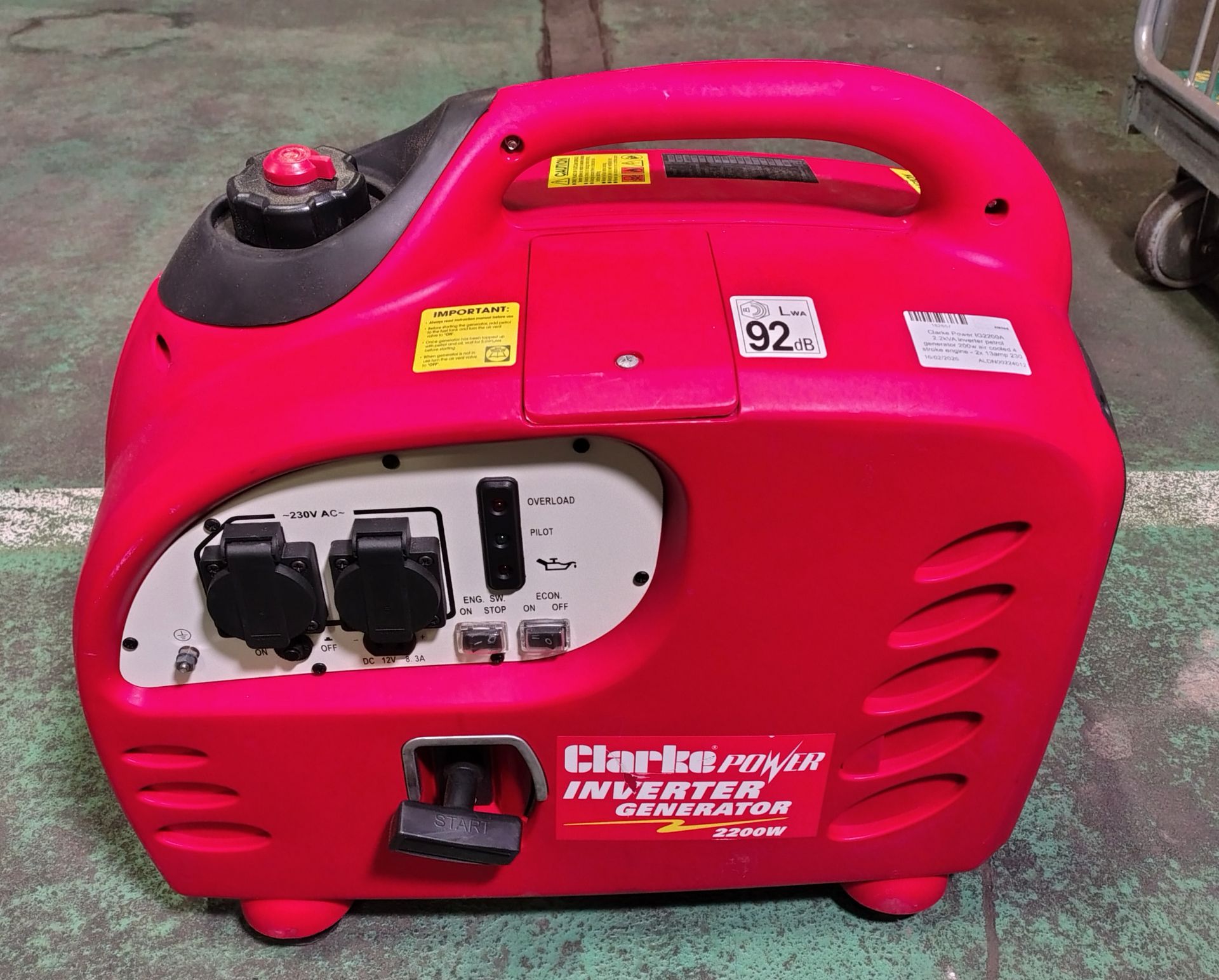 Clarke Power IG2200A 2.2kVA inverter petrol generator 200W air cooled 4 stroke engine