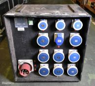 Portable 415V power distribution box - 3x 16A sockets and 9x 32A sockets - W 590 x D 430 x H 630mm
