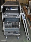Gothard Flightcase with 10x 1U rack-mount servers and 1x Fujitsu 1U rack-mount server laptop