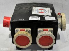 Portable 415V power distribution box - 2x 16A sockets & 1x 32A socket - W 360 x D 320 x H 260mm