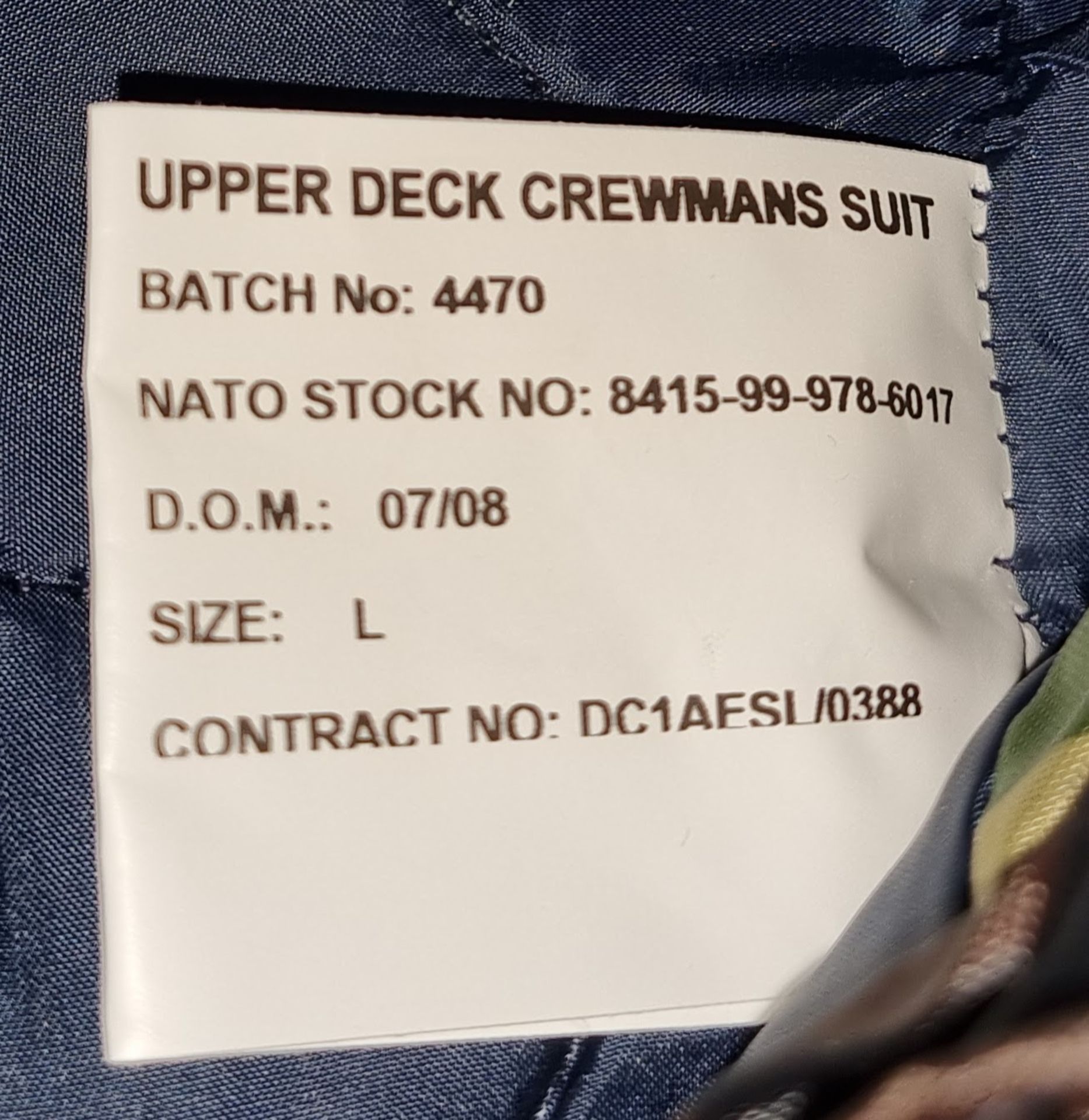 British Forces Upper Deck crew suit - containing jacket and trousers - mixed sizes - Image 4 of 5