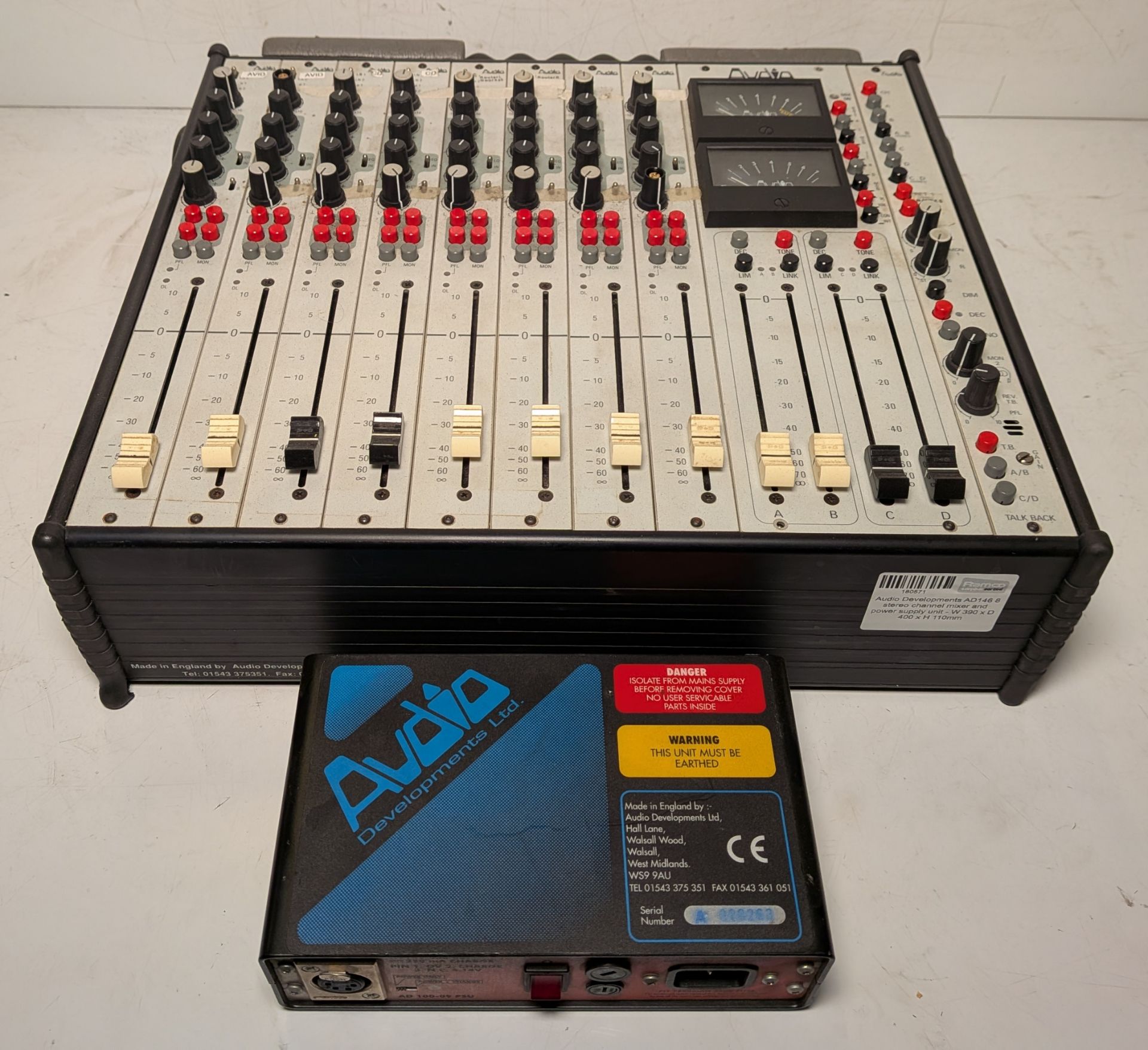Audio Developments AD146 8 stereo channel mixer and power supply unit - W 390 x D 400 x H 110mm