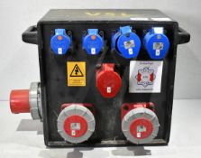 Portable power distribution box - 15x 16A sockets and 1x 63A socket - W 620 x D 320 x H 400mm