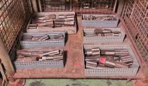 Workshop hardware and consumables in metal storage trays - heavy duty drill taps - mixed sizes