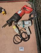 Electric hammer drill - 110V (unknown make & model) & SilverLine Hi-Spec reciprocating saw - 230V