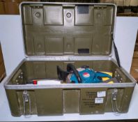 Makita DCS5000 professional 50cc petrol chainsaw with accessories in carry case